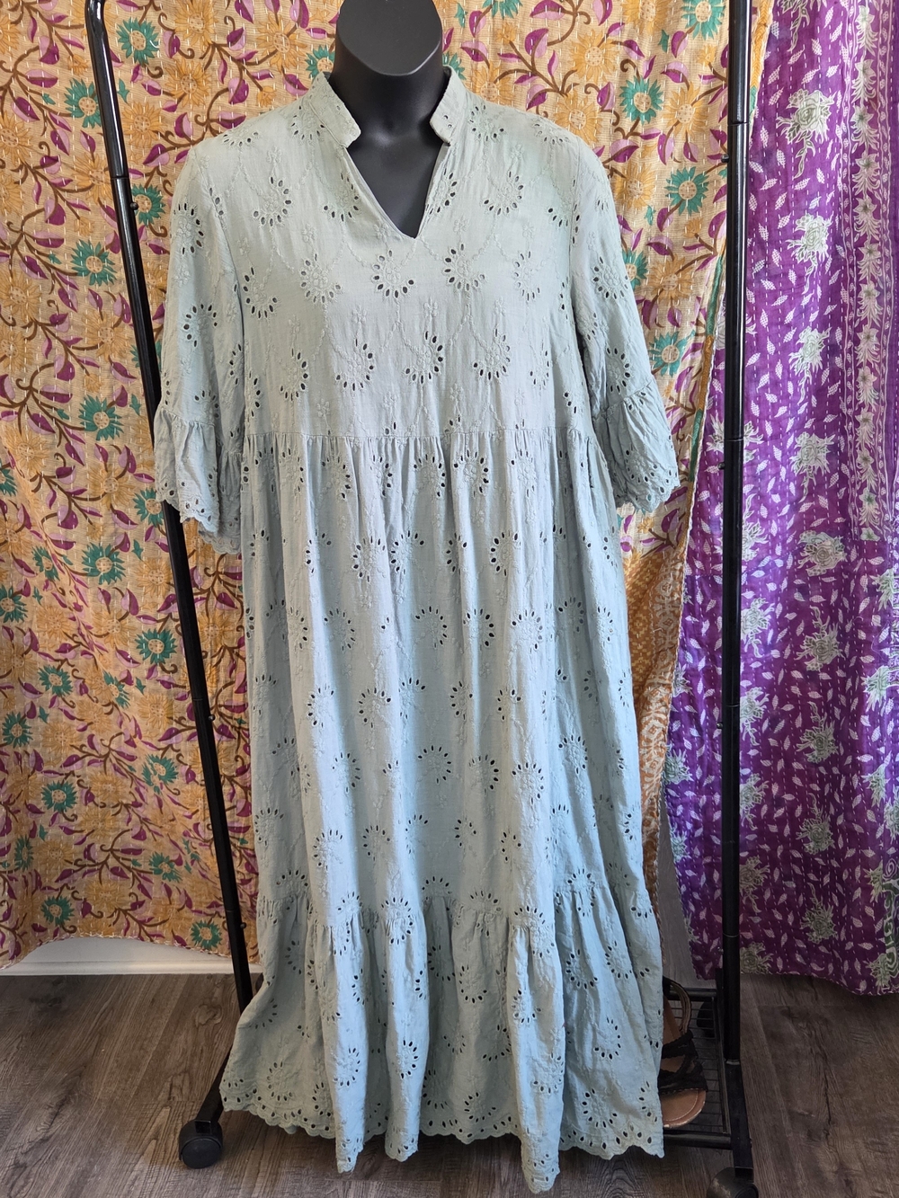 Light Sage Green Eyelet Cotton Dress